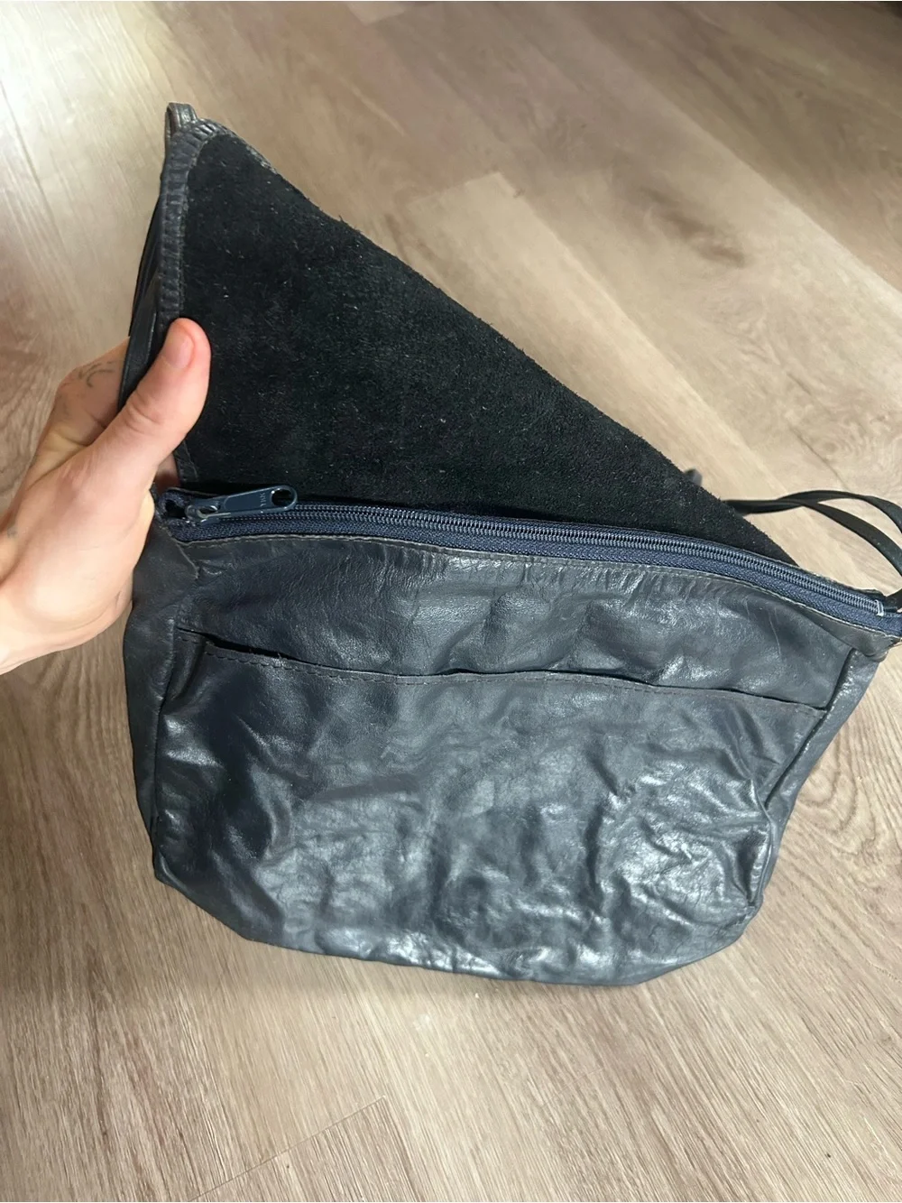 Vintage Navy Crinkle Leather Crossbody Bag/Purse